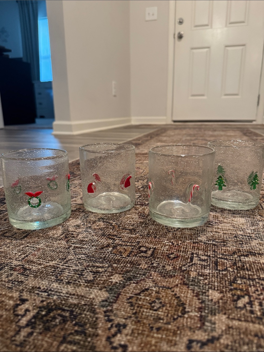 Set of 4 Holiday Icon Glass Cups - Christmas Icons